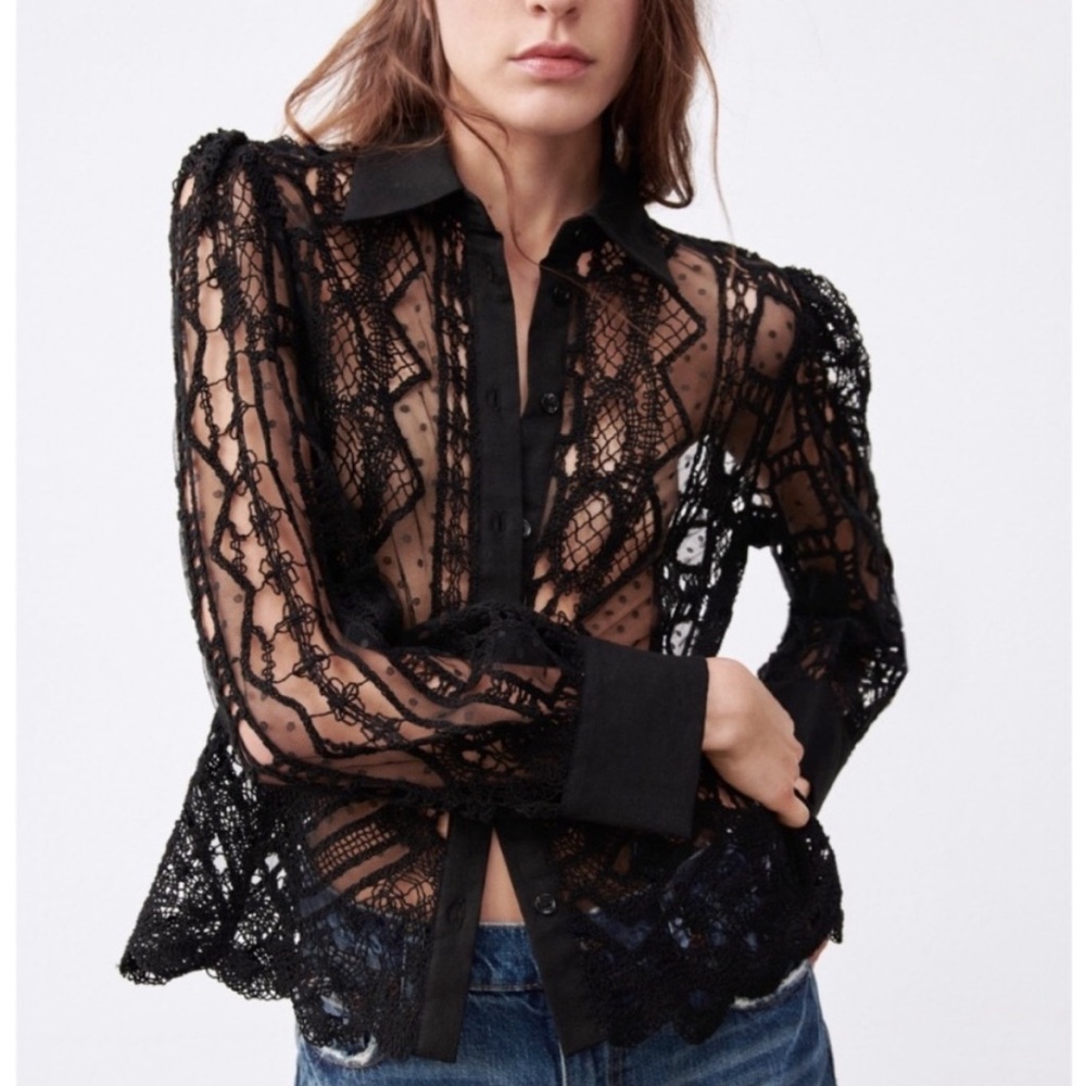 ZARA Linen Blend Crochet Shirt